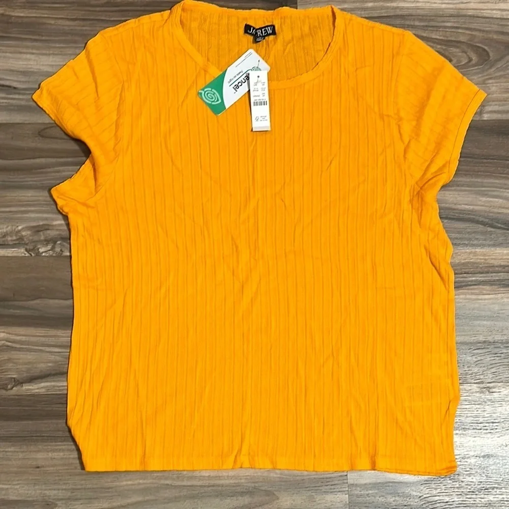 J. CREW Women’s Plus 3X Ribbed Pointelle Knit Fitted Cap-sleeve Shirt Orange